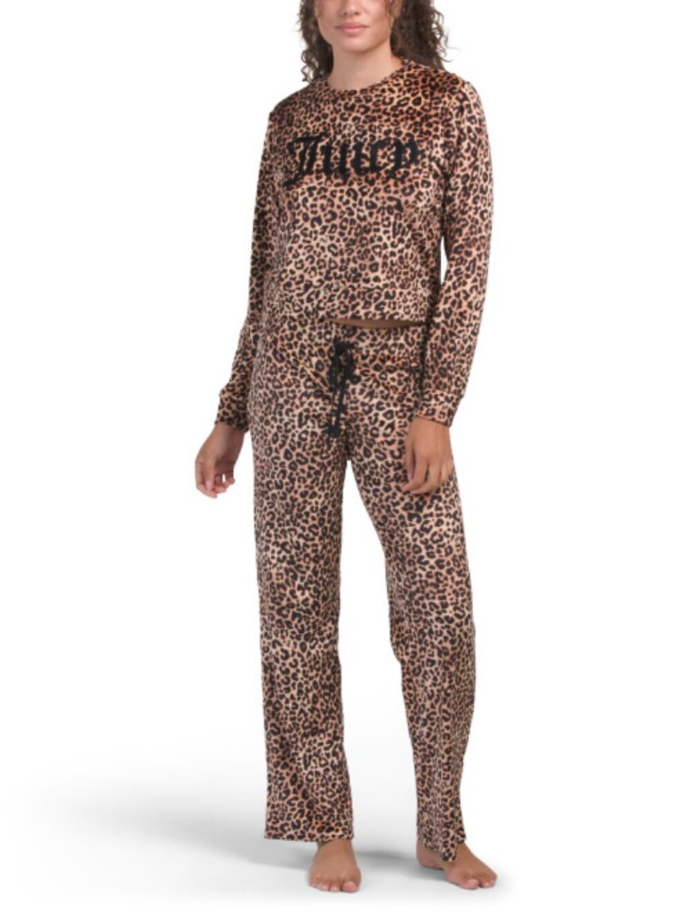 JUICY COUTURE 2pc Leopard Print Velour Top And Pants Lounge Set